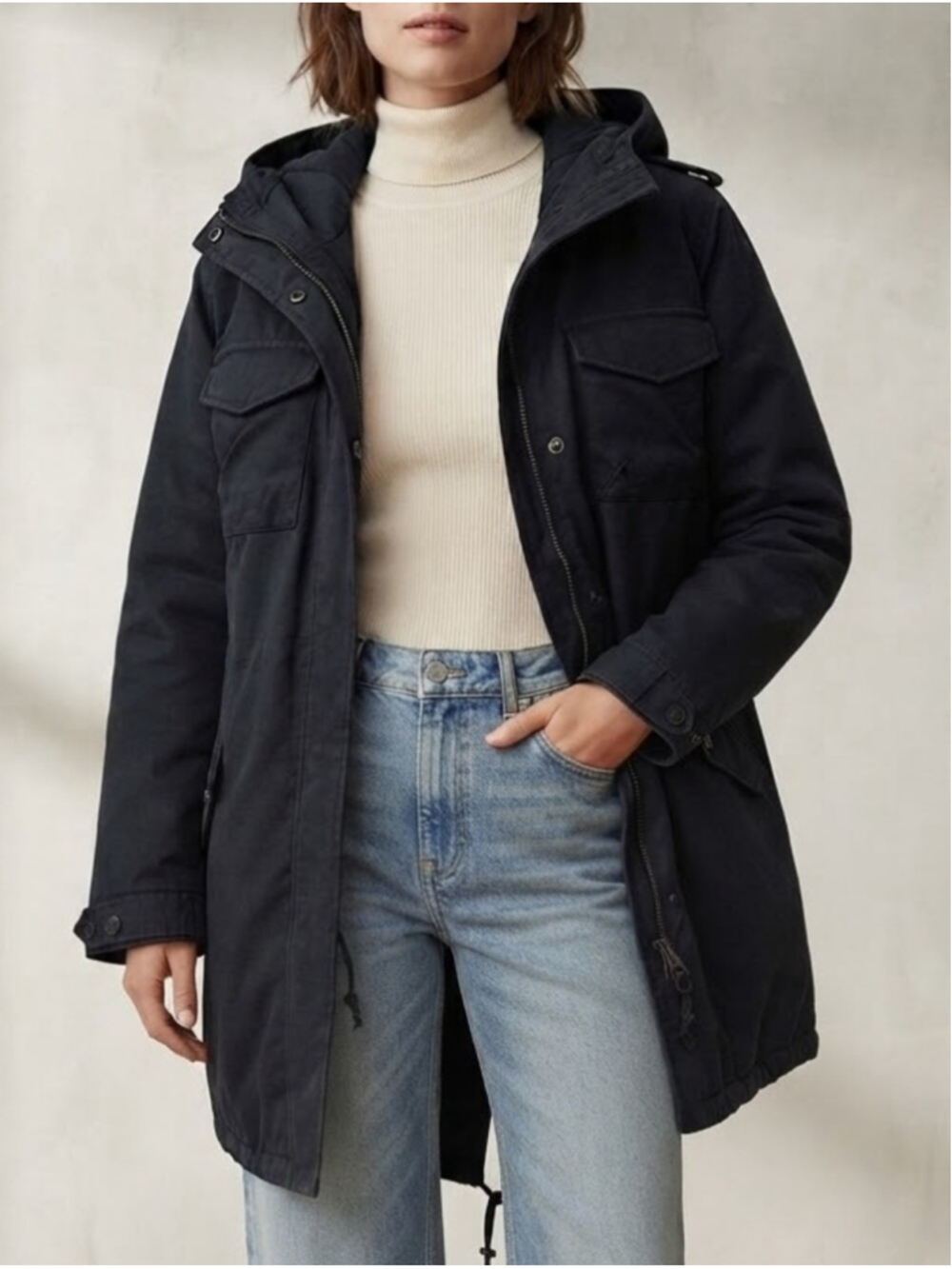 Aritzia Community Down Feather Black Paradigm Parka Coat Sz M Military Utility
